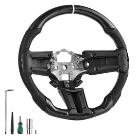 Steering Wheel for 2010-2014 Ford Mustang, Carbon Fiber Steering Wheel D-Shaped Flat-Bottom, Leather Grip with Non-Slip Texture & Precise Stitchi