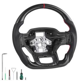 Steering Wheel for 2021-2024 Ford F150, Carbon Fiber Steering Wheel D-Shaped Flat-Bottom, Leather Grip with Non-Slip Texture & Precise Stitching