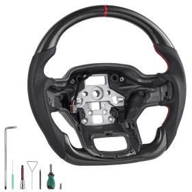Steering Wheel for 2021-2024 Ford F150, Carbon Fiber Steering Wheel D-Shaped Flat-Bottom with Heating Function, Leather Grip with Non-Slip Textur