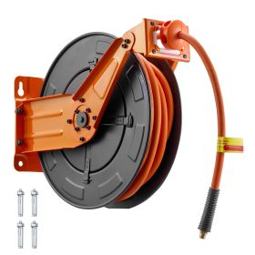 Retractable Air Hose Reel, 3/8 Inch x 50 FT Rubber Air Hose Max 300PSI, Auto Rewind Air-Compressor Hoses Reel with 5 ft Lead in