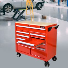 9 DRAWERS MULTIFUNCTIONAL TOOL CART WITH WHEELS AND WOODEN TOP (Option: Red)