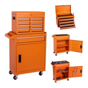 Tool Chest, 5-Drawer Rolling Tool Storage Cabinet With Detachable Top Tool Box, Liner, Universal Lockable Wheels, Adjustable Shelf, Locking Mecha (Option: Orange)