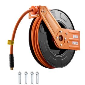 Retractable Air Hose Reel, 1/2 Inch x 50 FT Rubber Air Hose Max 300PSI, Auto Rewind Air-Compressor Hoses Reel with 5 ft Lead in (Hose Material: Rubber, size: 50 ft x 1/2 inch)